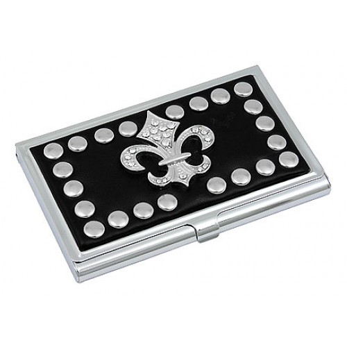 Business Card Holder - Studded Fleur De Lis - Black